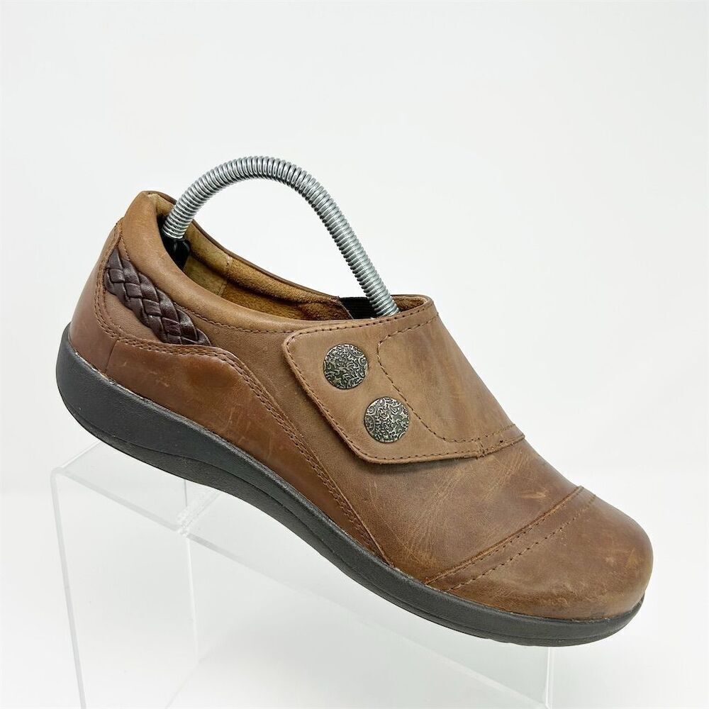 Aetrex Women's Karina Brown Leather Monk Strap Loafers Casual Shoes Size 9-9.5